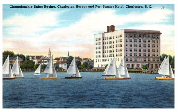 Championship Snipe Racing Charleston Harbor SC Sumter Hotel VTG Linen Postcard - Suthern Picker