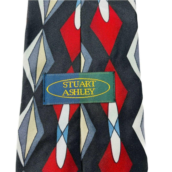 Stuart Ashley Men's Neck Tie Geometric Red Black Gray White 100% Silk USA Made - Suthern Picker