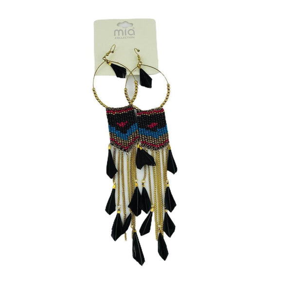 Mia Collection Hoop Earring Set Colorful Beads Feathers Native American Style - Suthern Picker