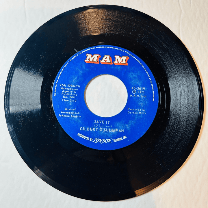 Gilbert O' Sullivan Alone Again Naturally / Save It 45 RPM Record MAM - Suthern Picker