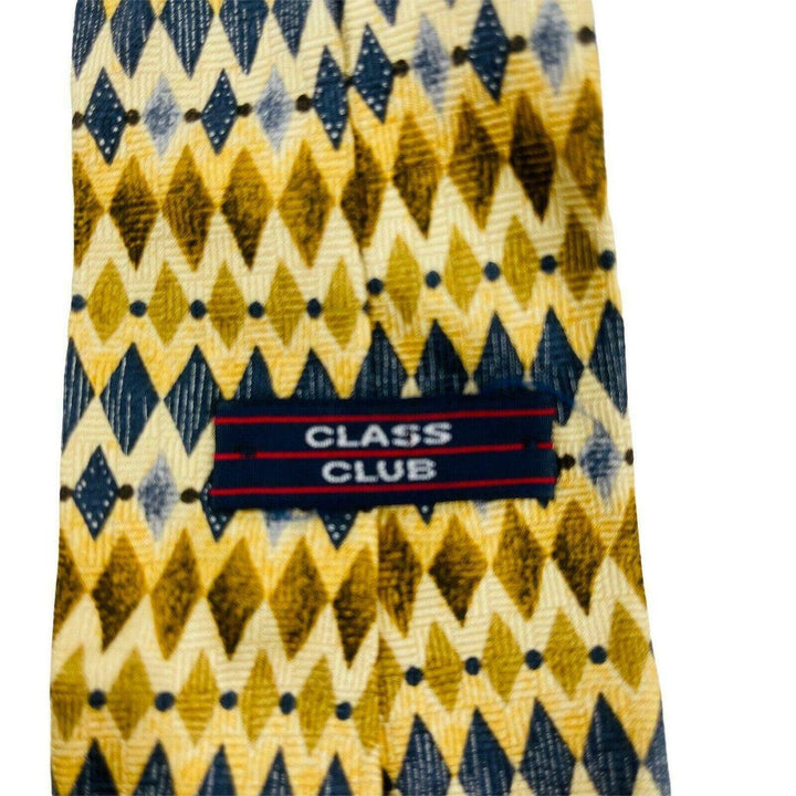 Class Club Men's Neck Tie Gold Brown Black Diamonds Geometric 100% Silk 80232 - Suthern Picker