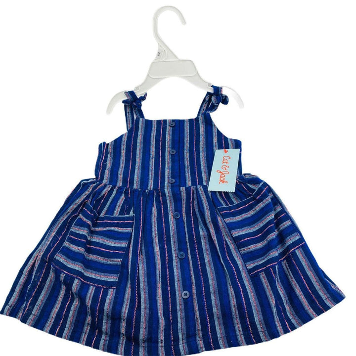 Toddler Girls Tank Top Striped Button Dress with Shine Cat & Jack Navy Blue - Suthern Picker