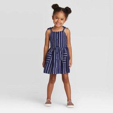 Toddler Girls Tank Top Striped Button Dress with Shine Cat & Jack Navy Blue - Suthern Picker