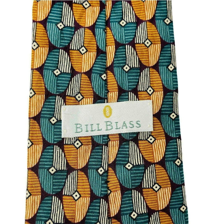 Bill Blass Men's Neck Tie Oval Geometric Beige Green Black 100% Silk - Suthern Picker