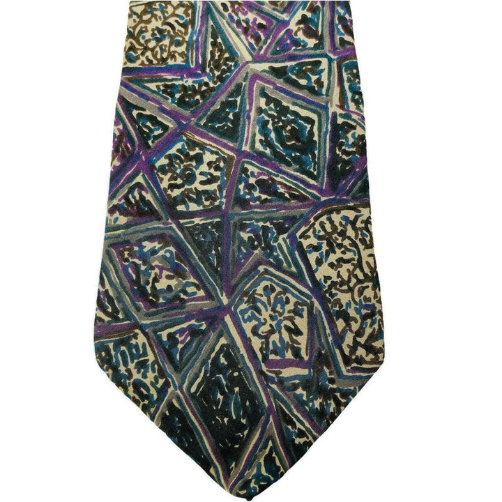 Oleg Cassini Men's Neck Tie Triangle Square Geometric Purple Black 100% Silk - Suthern Picker