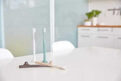 Bogobrush Compostable Toothbrush with Soft Nylon Bristles Stand in Coffee Brown