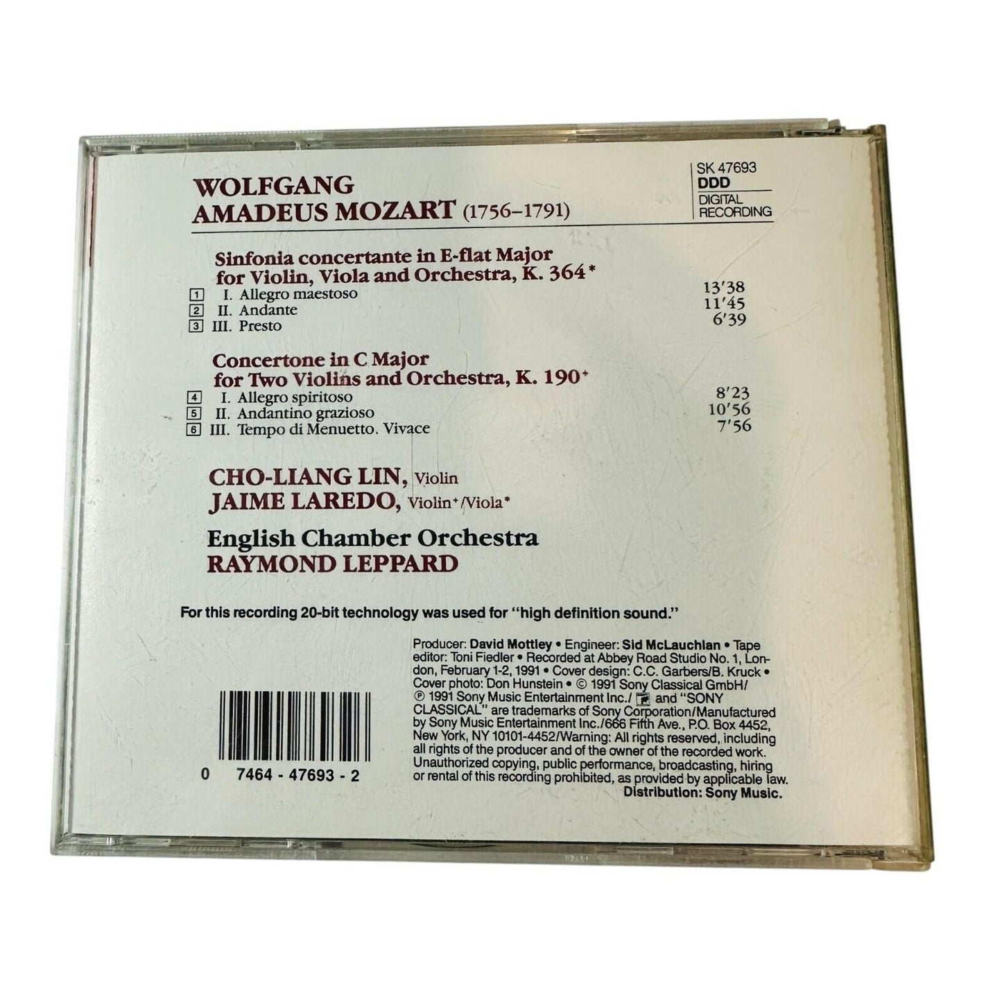 Mozart Sinfonia Concertante K. 364; Concertone, K. 190 CD By Sony Classical